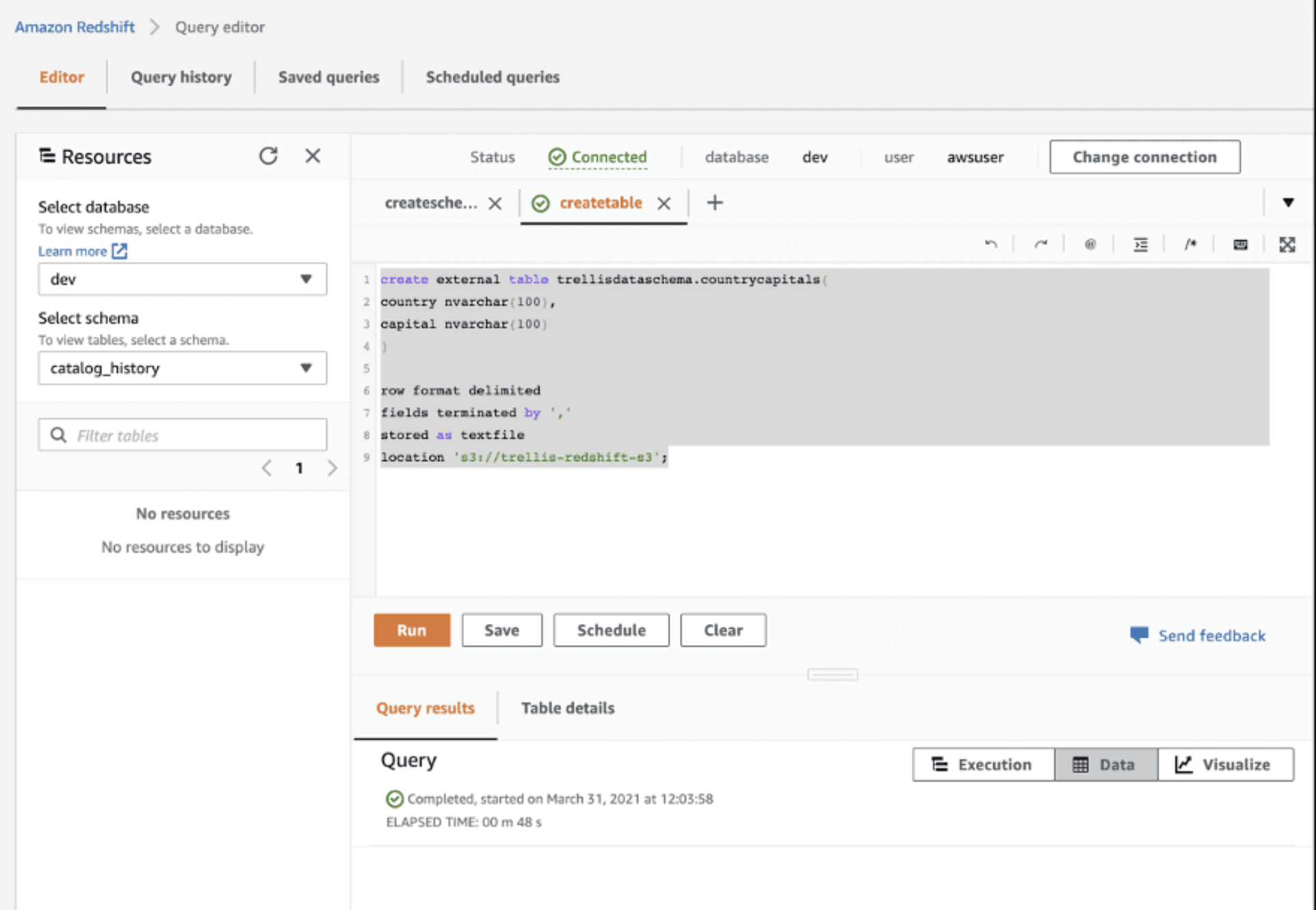 Redshift query editor, where finding data meant writing SQL